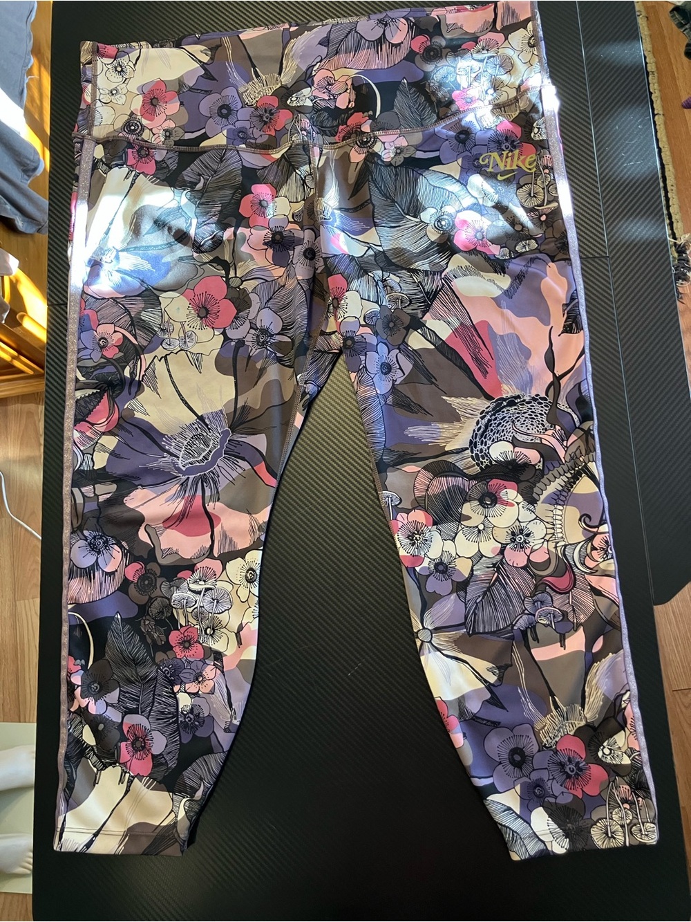 Nike Floral Print Leggings - Purple, Pink, Black